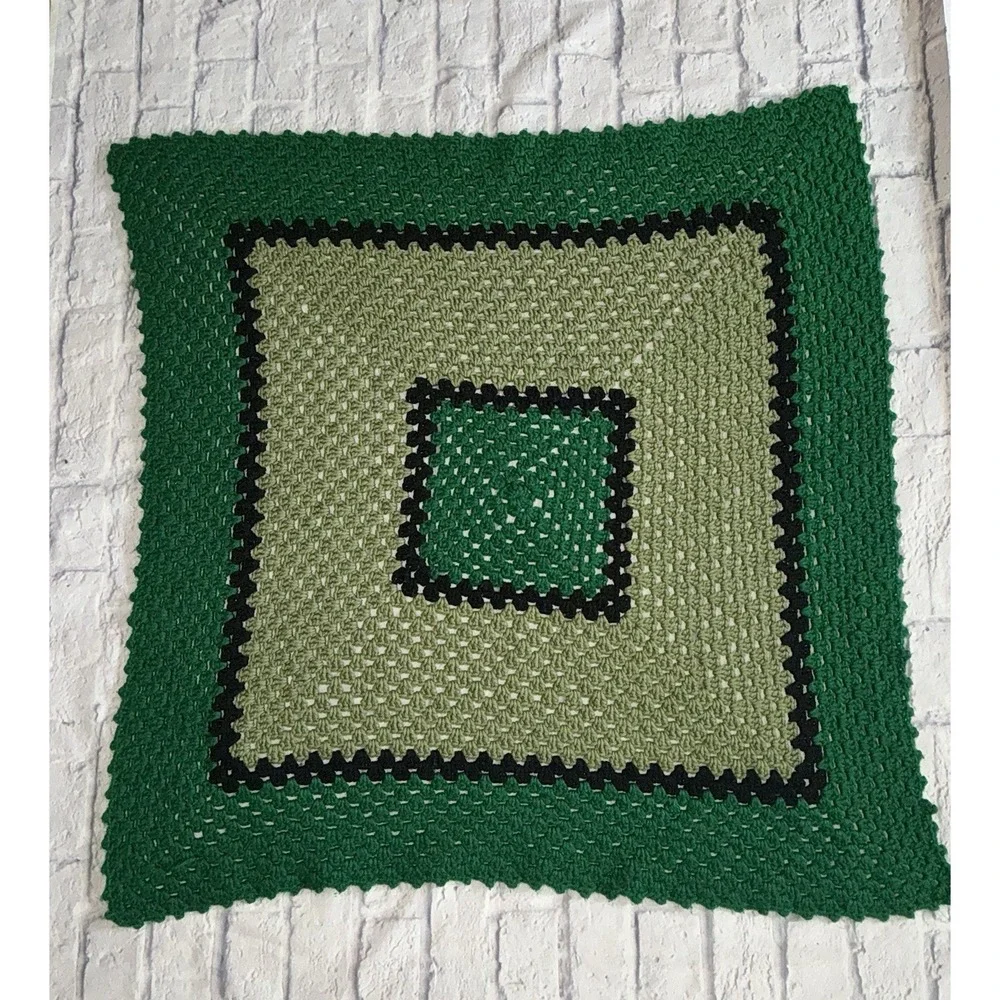Handmade Knit‎ Crochet Afghan Blanket Throw Infant Multicolor Greens 33x33